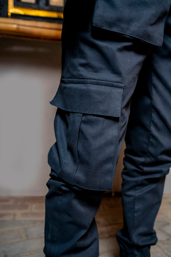 Premium Navy Blue 8-Pocket Cargo Pants | Unisex Urban Streetwear