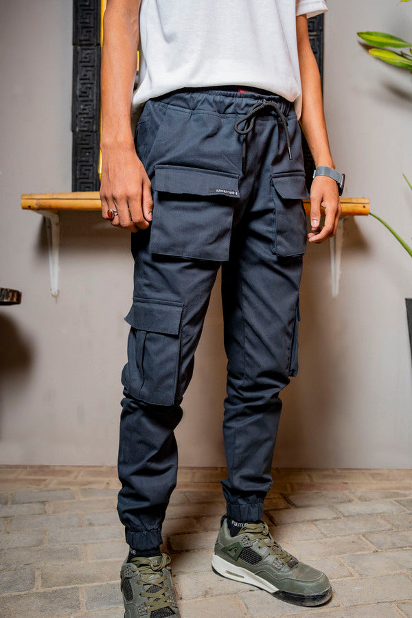 Premium Navy Blue 8-Pocket Cargo Pants | Unisex Urban Streetwear