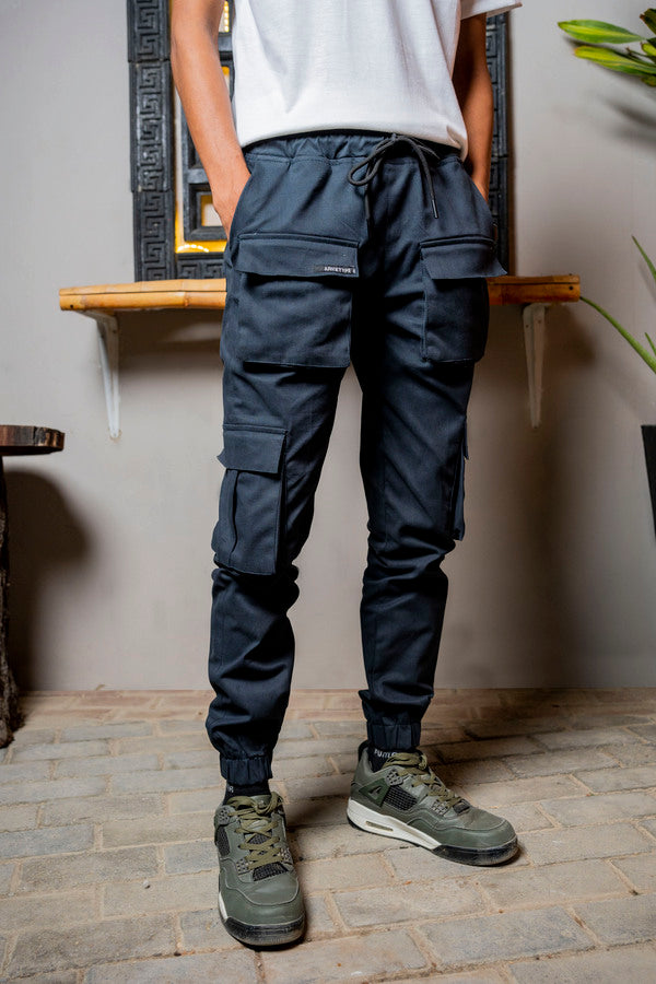 Premium Navy Blue 8-Pocket Cargo Pants | Unisex Urban Streetwear